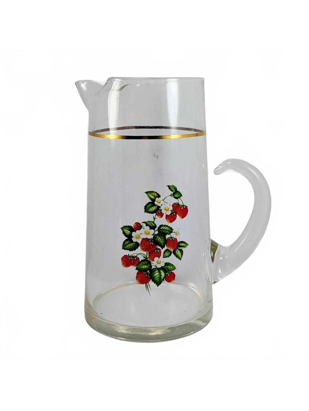 Vtg West Virginia Glass Strawberry Glass Pitcher 9.5"